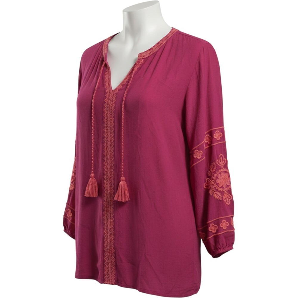 Soft Surroundings Tunic Blouse Womens 2X Embroidered Boho Peasant Artsy Relaxed